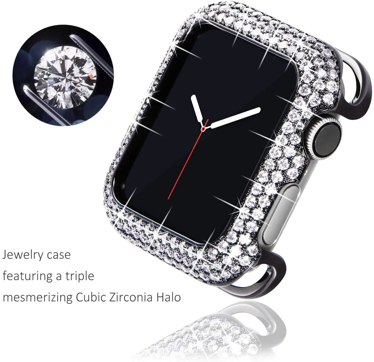 Parachoques de lujo de cobre tallado para mujer, carcasa de Apple Watch de 44/40mm, 42/38mm, Diamante brillante, Metal iWatch serie 7 SE/6/5/4/3/2,