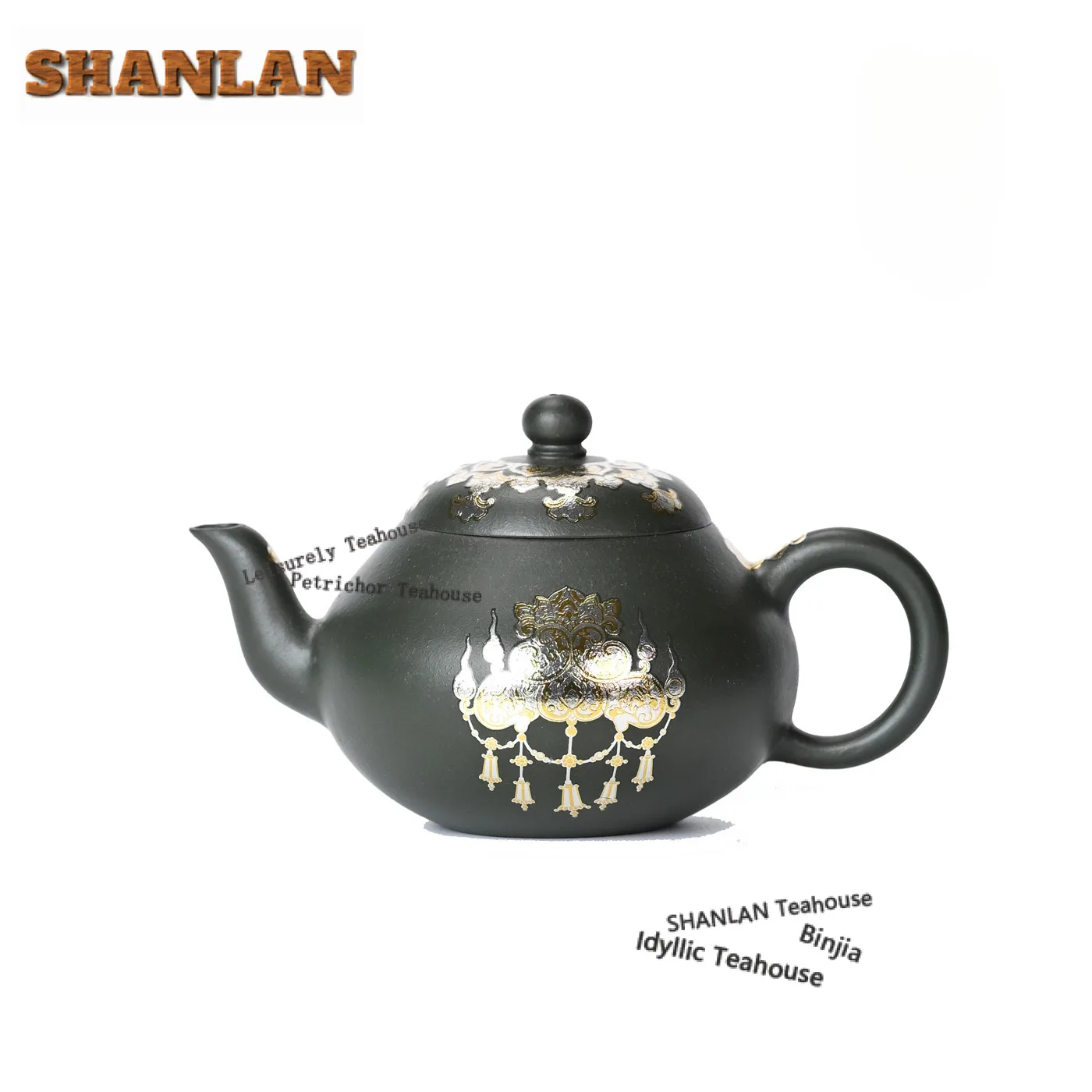 

150ml Classic Yixing Purple Clay Teapots Handmade Gilding Jun De Pot Raw Ore Dark Green Mud Tea Brewing Kettle Zisha Tea Set