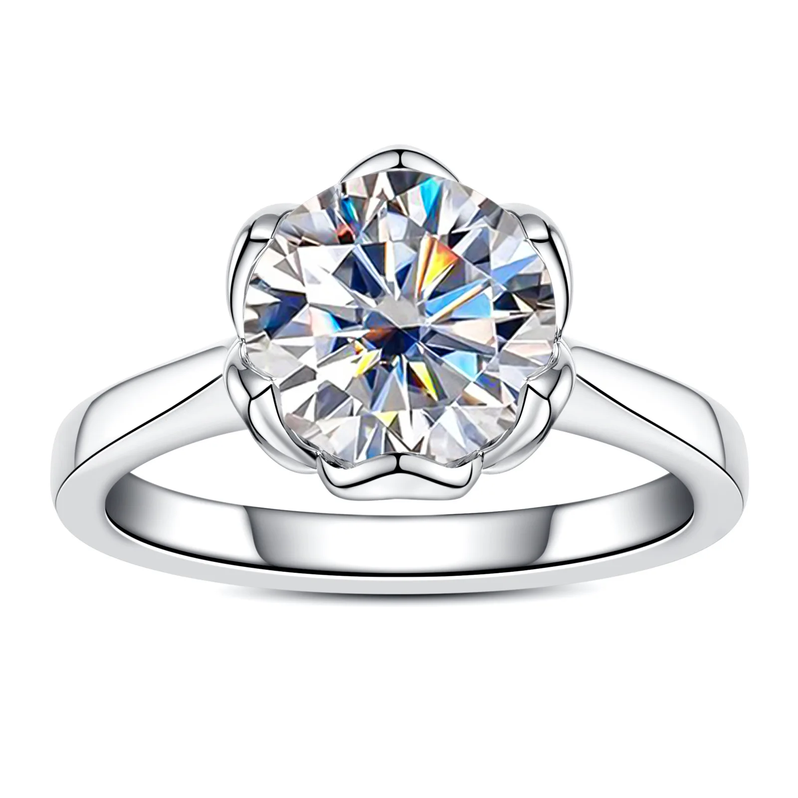 Carnica 9mm 3CT Stone Real Moissanite Ring Lotus for Women 100% S925 Sterling Silver Sparkling Wedding Band Jewelry GRA D Color