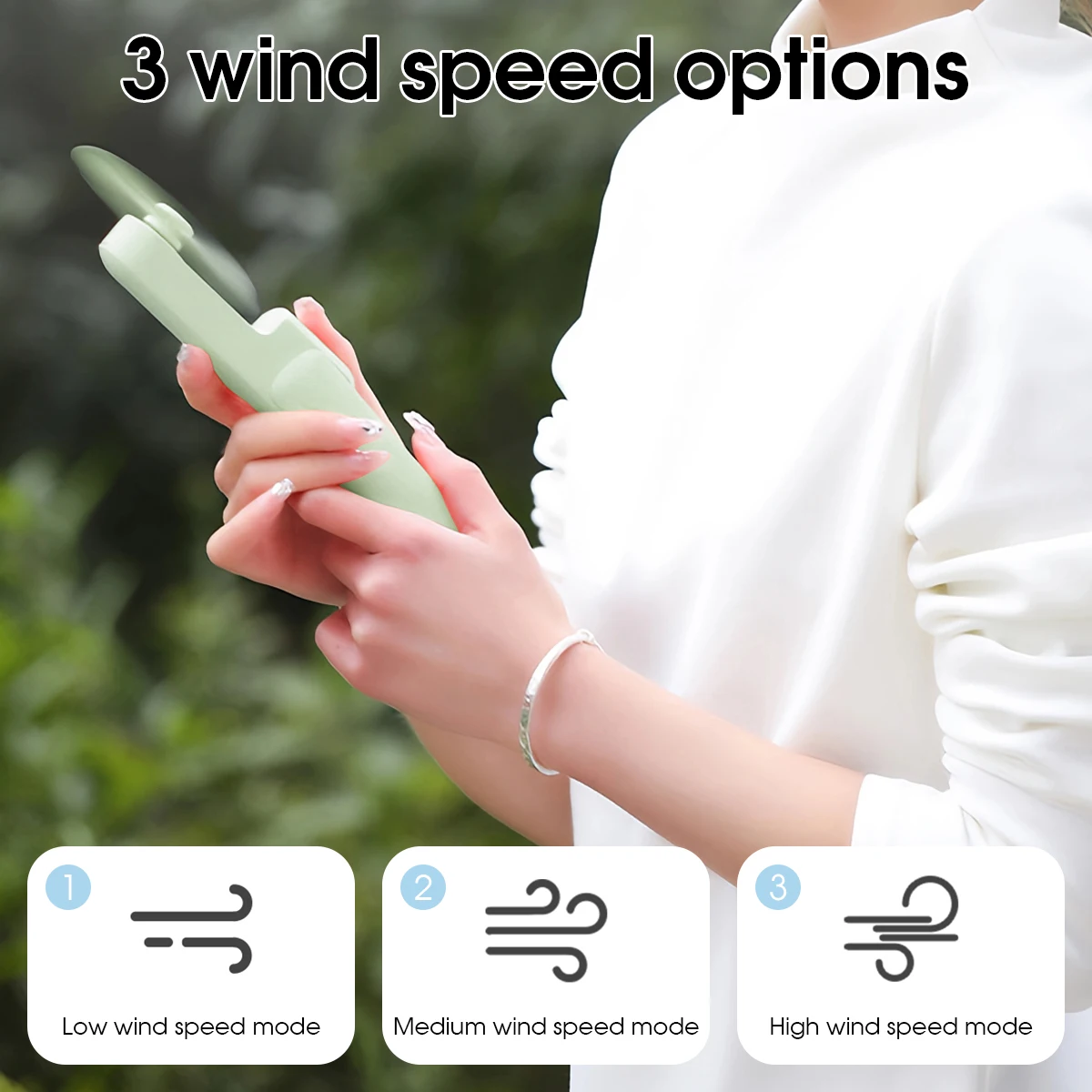 Bear Ear Single Folding 500mAh, 3-speed 2-leaf USB Charging Handheld Desktop Small Fan