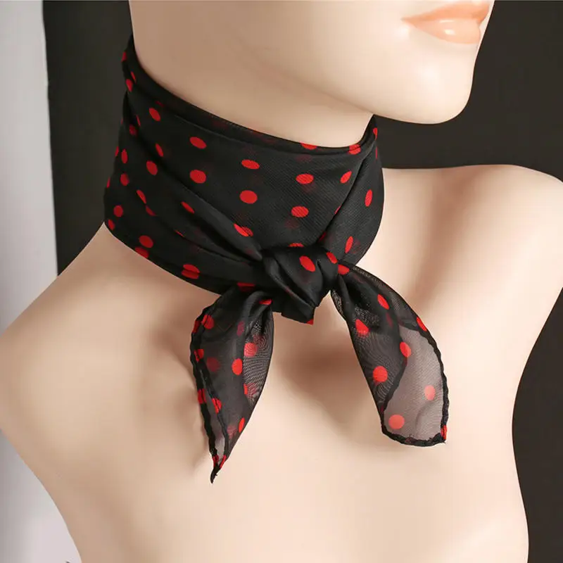 Fashion Chiffon Polka Dot Scarf For Woman Female Retro Temperament Polka Dot Square Scarf Multicolor Polka Dot Neckerchief