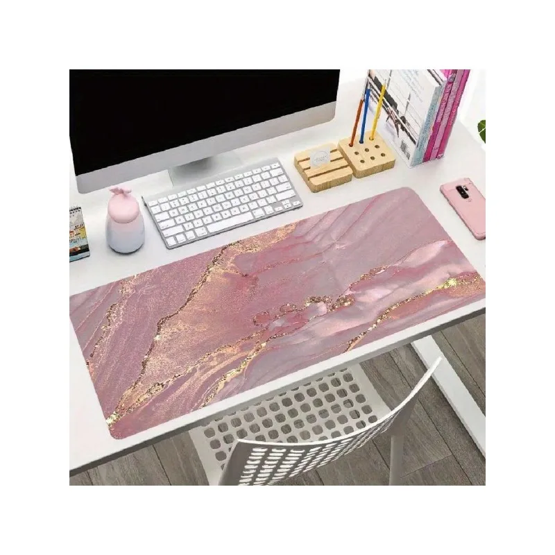 大型マウスパッド かわいいピンクのデスクマット デスクトップ用 ローズゴールドマーブル柄 コンピューター/PC/ラップトップ保護用ライティングパッド 学校/オフィス/自宅用