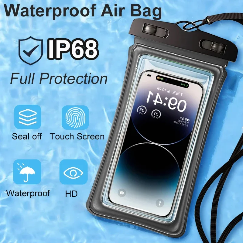 Transparent Waterproof Phone Case Touch Screen Under 7.0 inches Mobile Phone Cover with Lanyard Phone Sealed Bag Swimming&Diving