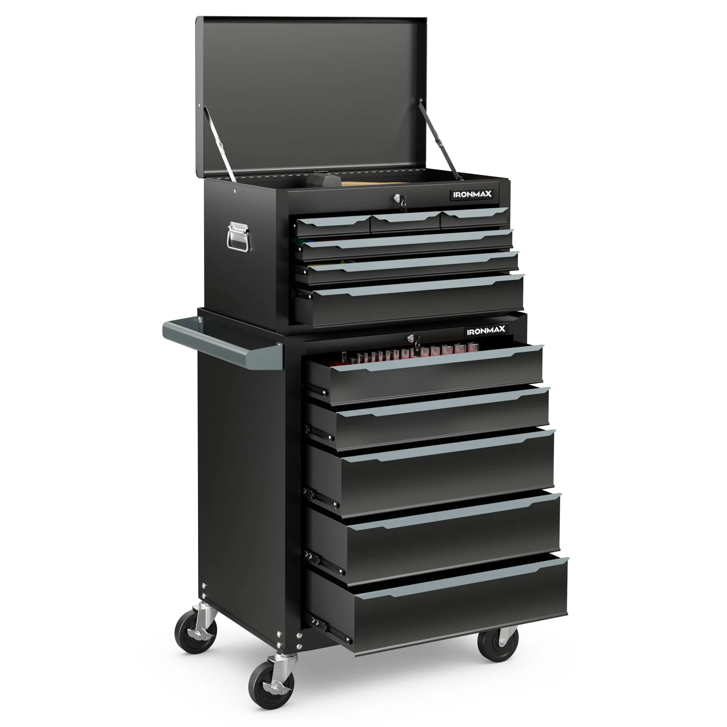 Rolling Steel Tool Chest, 11-Drawer Heavy-Duty Tool Storage Cabinet with Hanging Holes, Central Keyed Locking System