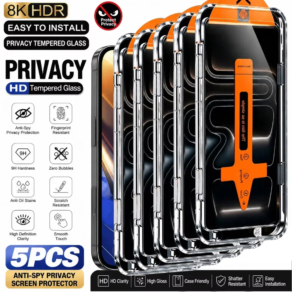 5PCS Anti Peep Privacy Screen Protector For Xiaomi 17 Pro Max 17T Pro 17T Tempered Glass Film With Easy Install Alignment Frame