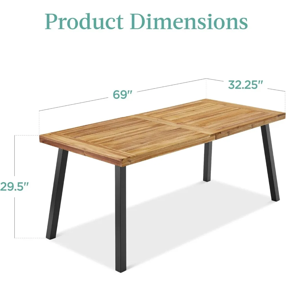 6-Person Indoor Outdoor Acacia Wood Dining Table, Picnic Table w/Powder-Coated Steel, 350 Pound Capacity Legs - Natural