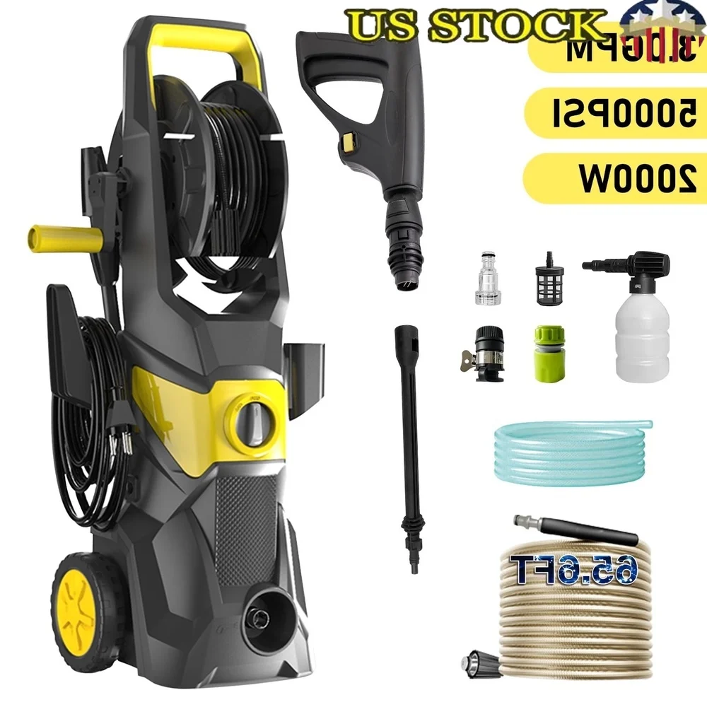 

5000 PSI Electric Pressure Washer 3 GPM High Pressure Hose Foam Cannon Auto Stop System Home Garden Patio Cleaning