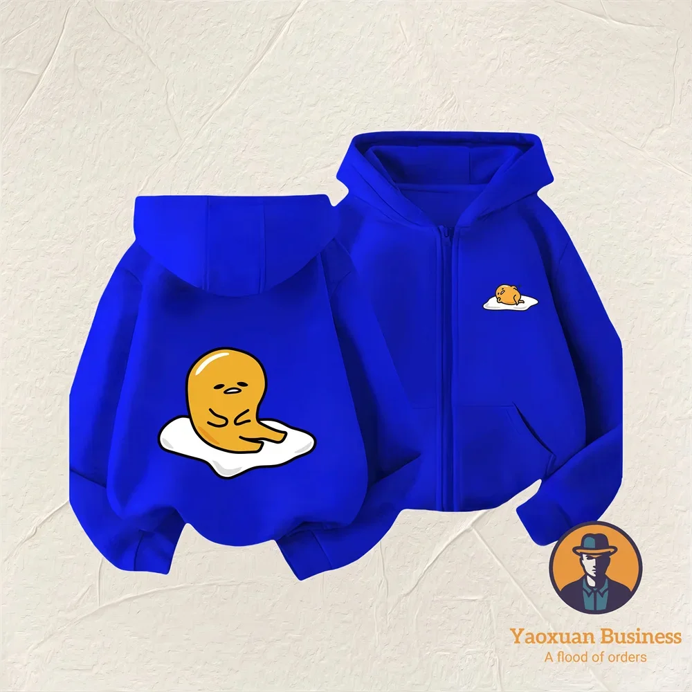 

2026 All Match Autumn Winter Pure Cotton Gudetama Zipper Hoodie Classic Cartoon For Boys Girls