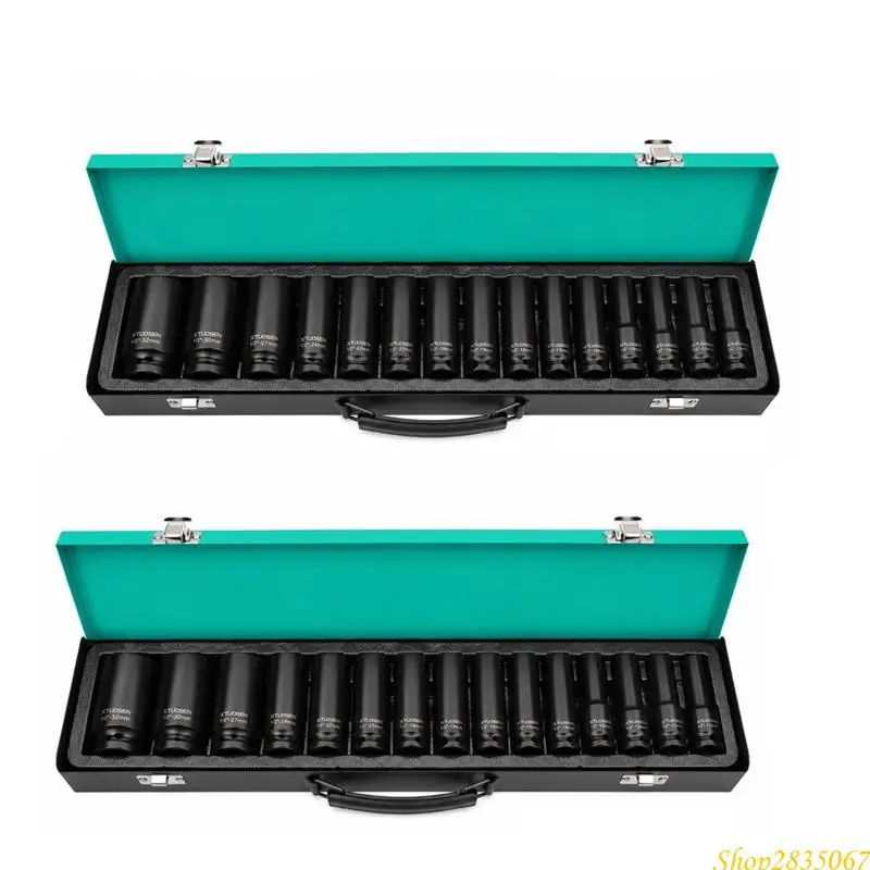 15/24/27/35Pcs Industrial 1/2inch Drive Impact Socket Set Carbon Steel Impact Socket Set with Hard Storage Box 831F