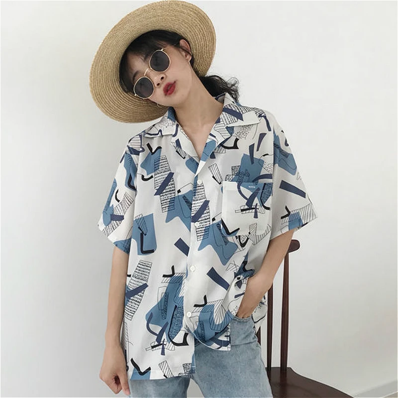 Shirts Women Chic Vintage Printed New Summer Harajuku Ladies Streetwear Popular All-match Short Sleeve Pocket Womens Clothes Top