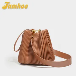 Jamhoo marszczone torebki damskie luksusowe torebki damskie modne torebka na ramię Crossbody w stylu Casual sznurek z klapką