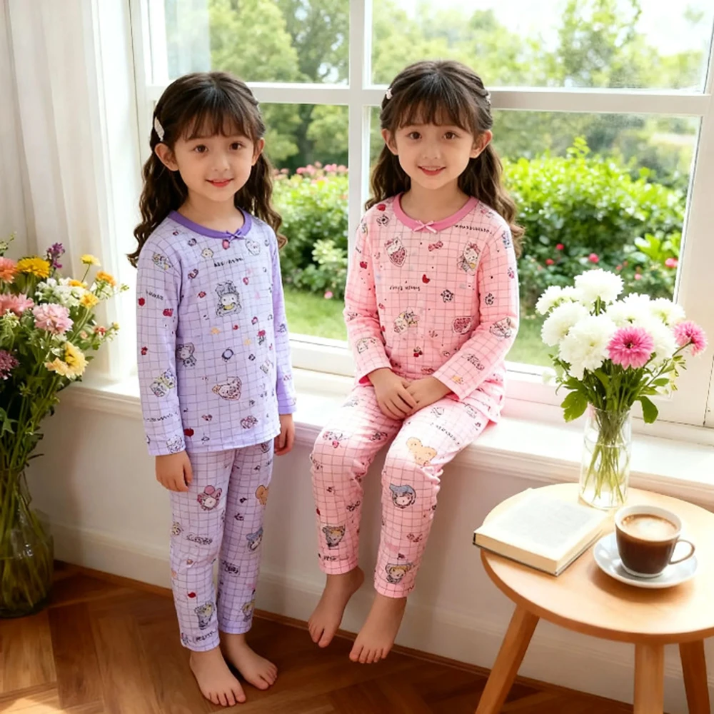 

Пижама с героями мультфильмов «Hello Kitty», детский комплект домашней одежды из чистого хлопка, новая милая весенне-осенняя одежда, штаны для девочек, младенцев