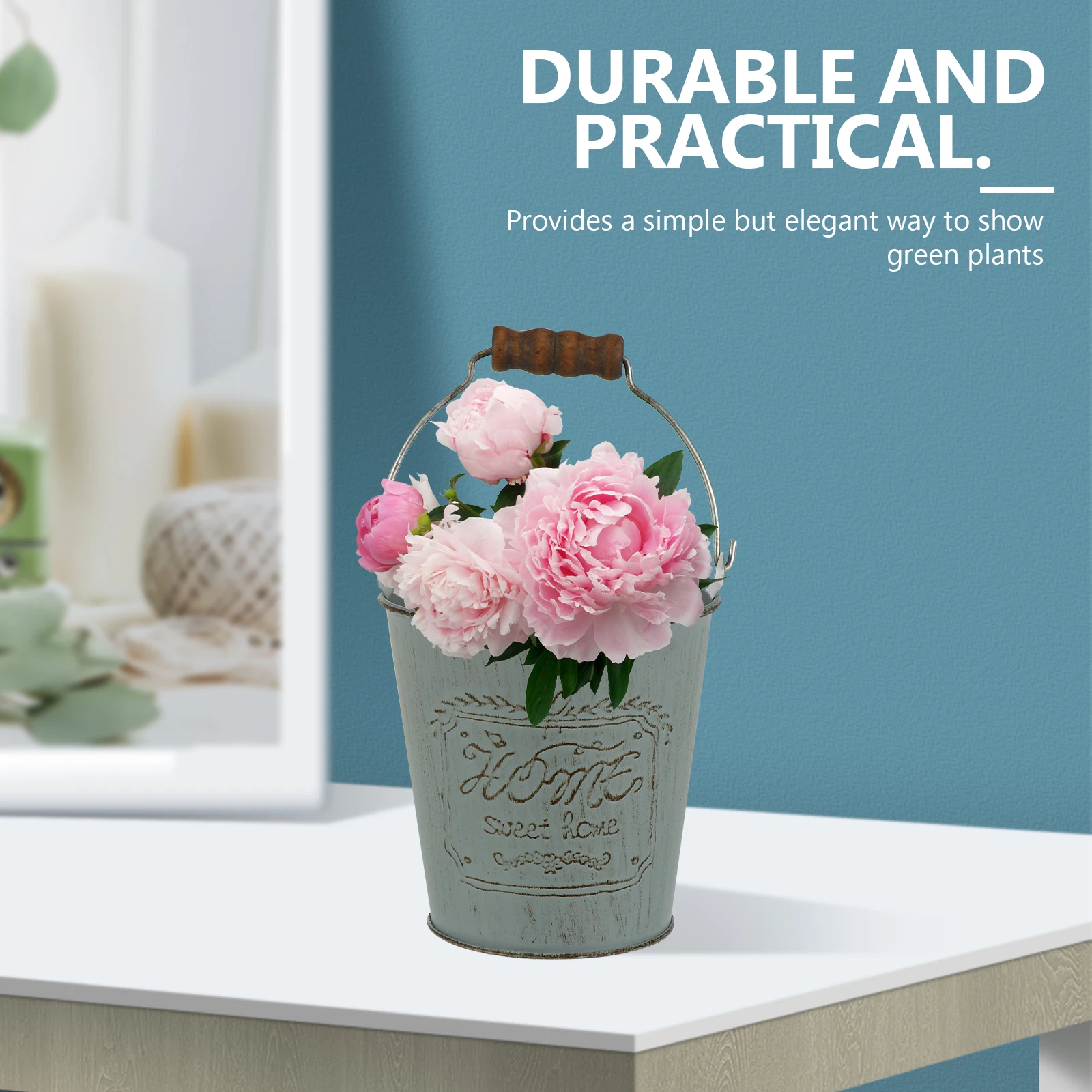 

Metal Flower Pot Vase Iron Handle Bucket Retro Garden Decor Vintage Container Decorative Plant Stand Home Accessories
