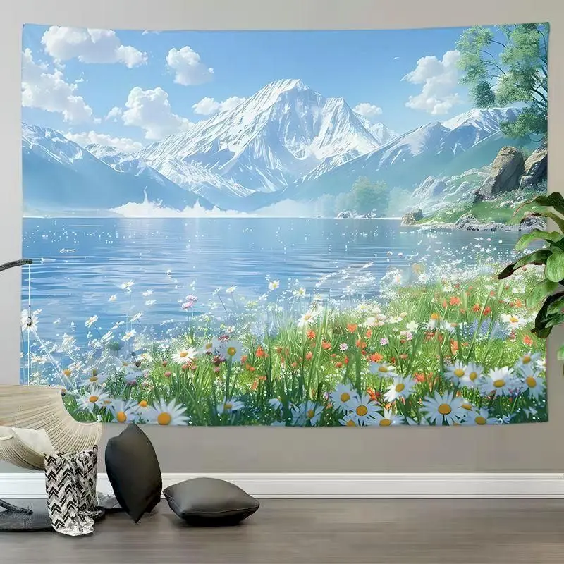 VIKAMA Snow Mountain Village Flowers Tapestry Wall Hanging, 6 Designs, Wall Decor for Bedroom Living Room Dorm