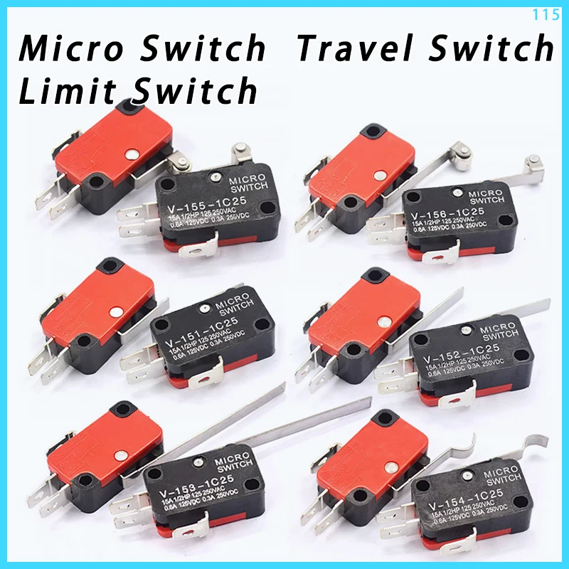 Duży mikroprzełącznik V-15-1C25, srebrny punkt V-15-IC25 kuchenka mikrofalowa, przełącznik kontaktowy 16A 250V, miedziany przełącznik taktowy