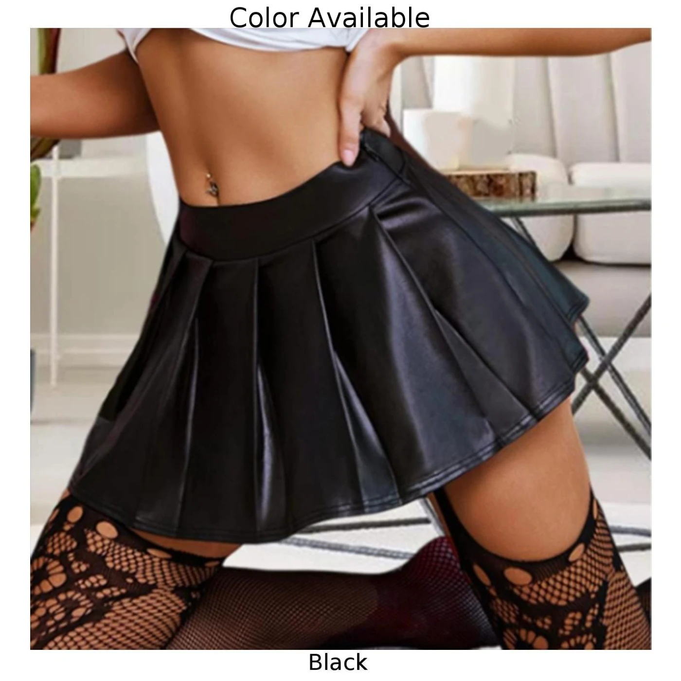 PU Leather Pleated Skirt Women High Waist Sexy Short Skirts Solid Black Clothing