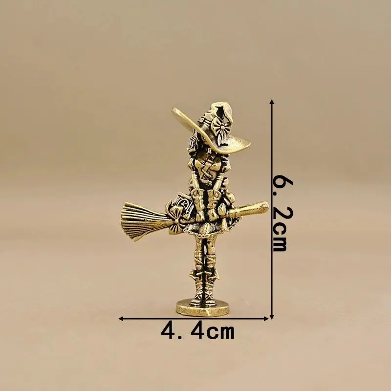 Copper Ornament Witch Girl on Flying Broom Vintage Solid Brass Decorative Desktop Copper Ornament DIY Home Decor