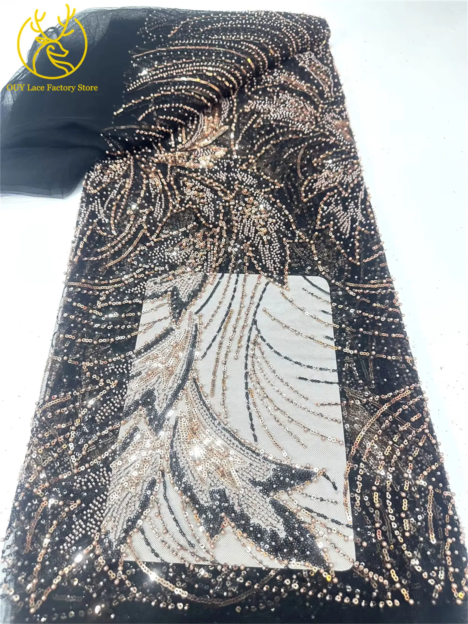 5 Yards luxuriöser afrikanischer Spitzenstoff 2026, hochwertiger französischer Pailletten-Spitzenstoff für nigerianisches Nähen von Brautkleidern – Detail 15