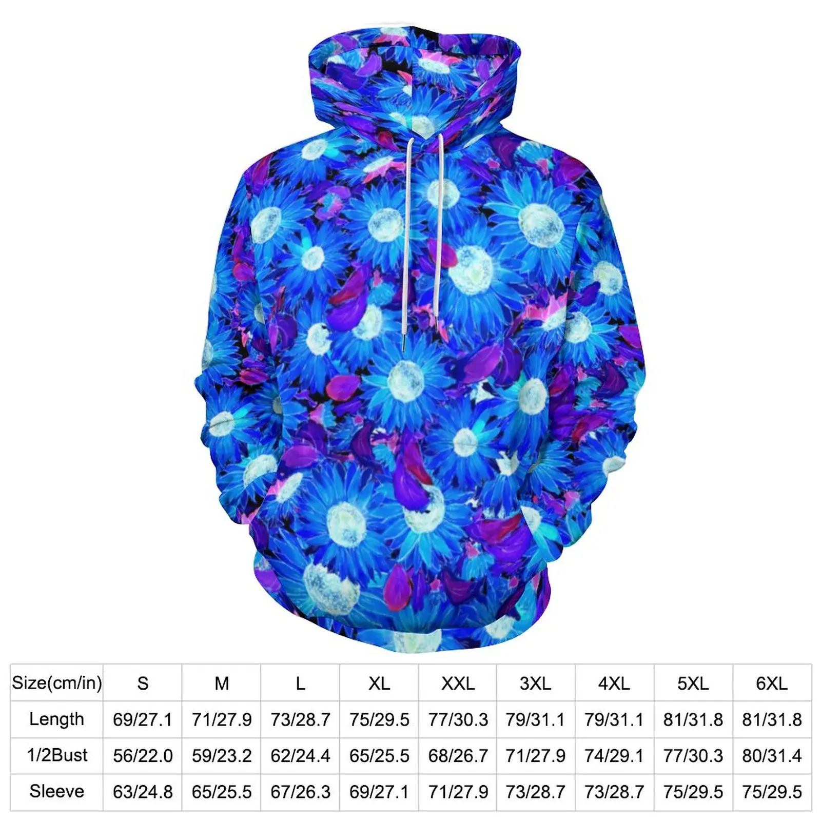 Blue And Purple Sunflower Loose Hoodies Floral Print Classic Pullover Hoodie Men Long Sleeve Hip Hop Sweatshirts Plus Size