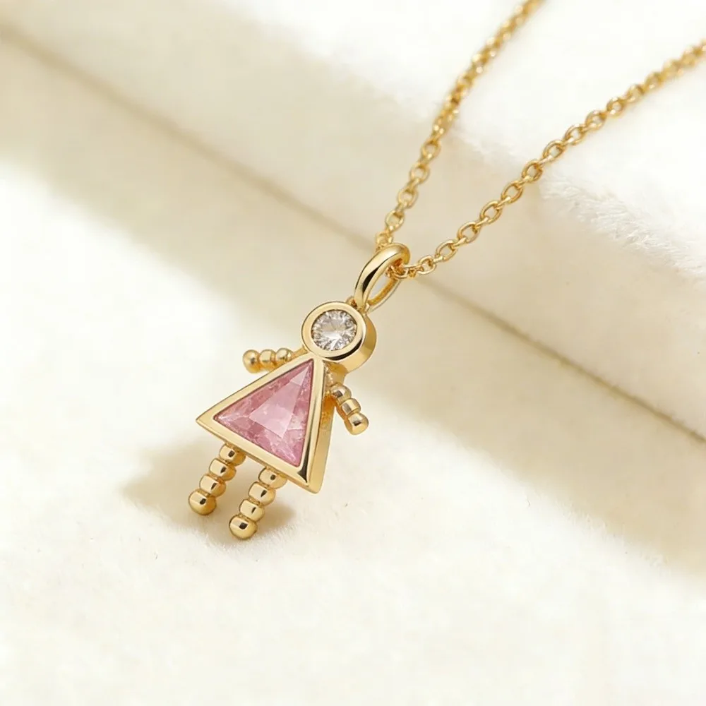 Cute Cute Birthstone Child-Shaped Necklace Zircon Gold Color Couples Collar Copper Personalized Long Chain Choker Children