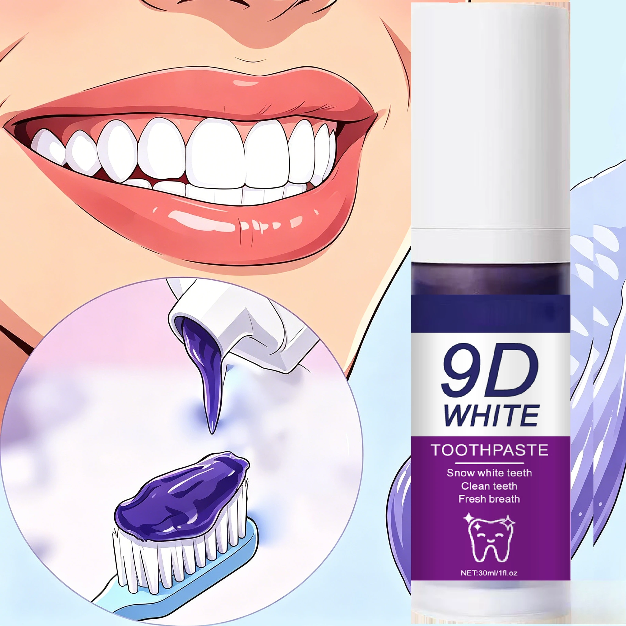 9D Snow Toothpaste, Deep Cleansing, Contains Natural Plant Extracts, Freshens Breath, Formula That Enhances Confidence,