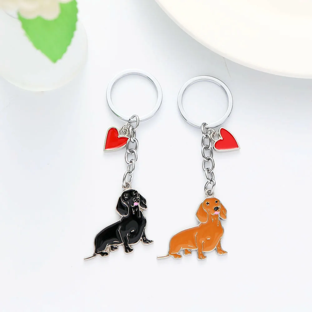 Cute Dachshund Key Chains heart-shaped Charm Accessories Pet Dog Animal Jewelry Women Bag Car Fashion Gift KeyRing Pendant