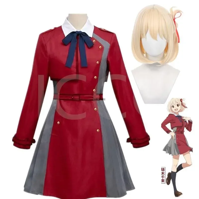 Anime Lycoris Recoil Cosplay Costume Nishikigi Chisato Inoue Takina Cosplay Dress Uniform Wig Suit Halloween Costumes for Women