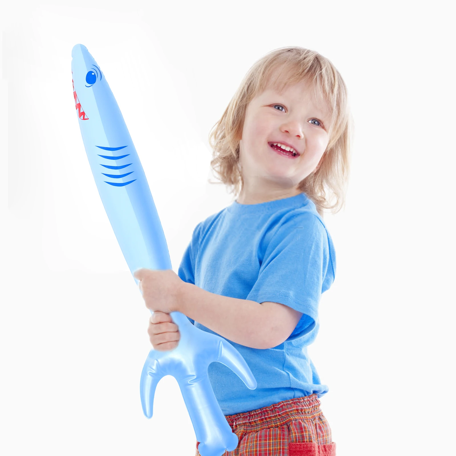 

2pcs Inflatable Pirate Swords Kids Party Toy Halloween Birthday Cosplay Shark Sword Curved Handle Decorative Cartoon Sword Pool