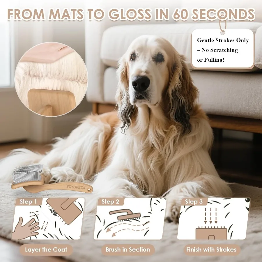 فرشاة وميض كبيرة للكلاب 3 قطع من أدوات العناية بالحيوانات الأليفة مع مشط تحت المعطف ومشط من الفولاذ المقاوم للصدأ للمعاطف السميكة وتأثير الدبابيس الطويلة