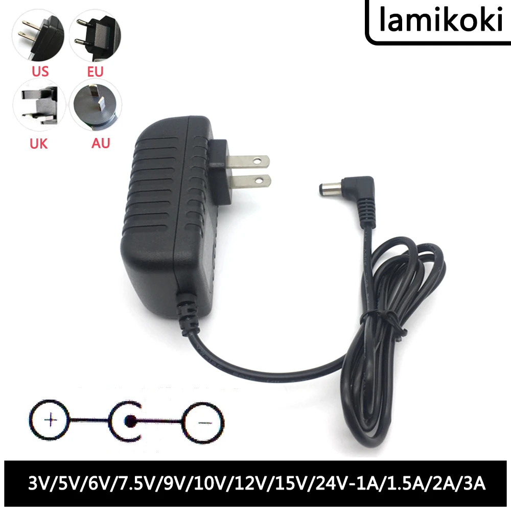 

DC Elbow Interface 6V 9V 12V 15V 18V 24V 1A 1.5A 2A L Type Hole Power Adapter outside + Inside -