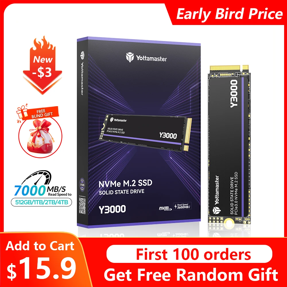 

Yottamaster Y3000 SSD 2TB 512GB 256GB M.2 2280 NVMe Internal Solid State Drive SSD NVMe PCIe 3.0 for PC Computer Laptop Gaming