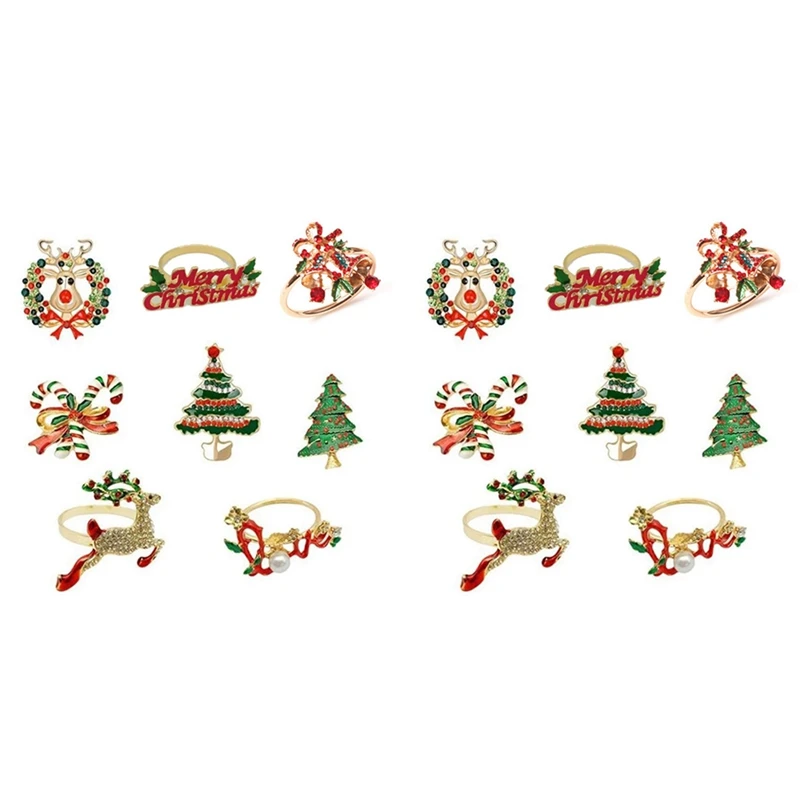 

16Pcs Christmas Napkin Rings -Napkin Holder Rings For Holiday Christmas Table Decoration Elk Napkin Buckle