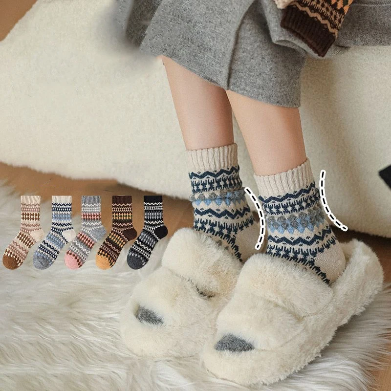 معرض جزيرة الجوارب الرجعية الصوف المرأة الخريف/الشتاء المرأة العرقية نمط الأدب الأوسط أنبوب مكدسة الجوارب طويلة الشتاء سميكة #1