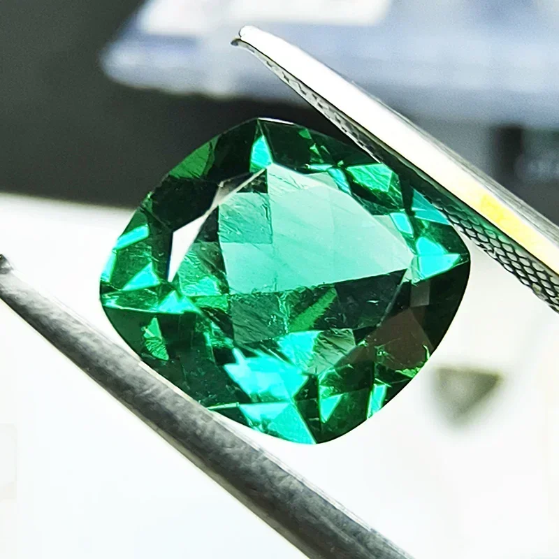 

Lab Grown Zambian Emeralds Hydrothermal Hand Cutting Cushion Cut with Cracks Inclusions Inside Selectable AGL Certificate