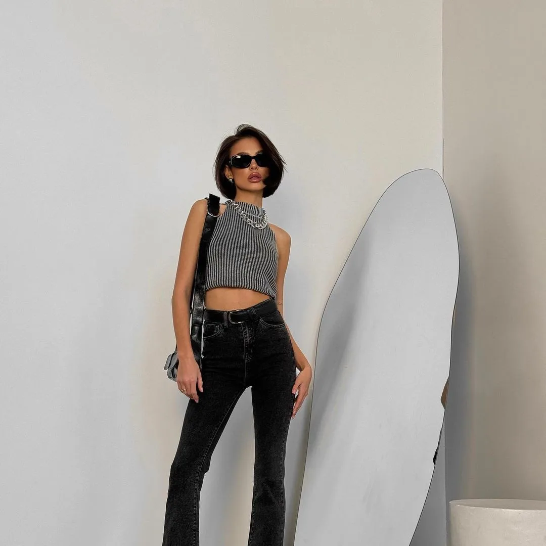 Cropped Pullover Top Slim Fit Streetwear with Fixed Strap Tank Top Medium Stretch Navel Baring Western Style Summer Women Tanks