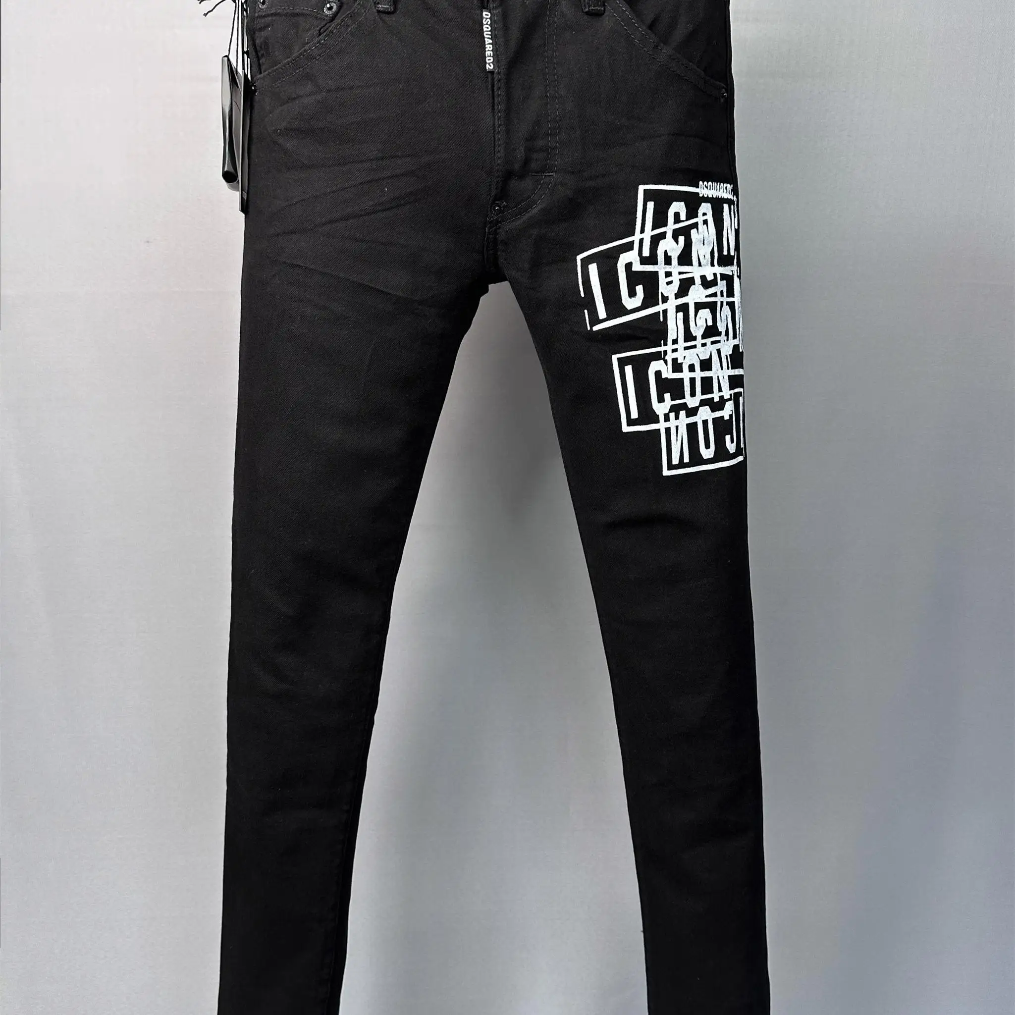 

2025 New Men's fiti Patchwork Printed Slim Fit Bla Luxury Trendy Jeans D2 Denim Pants Youth Casual Breathable Water Wa