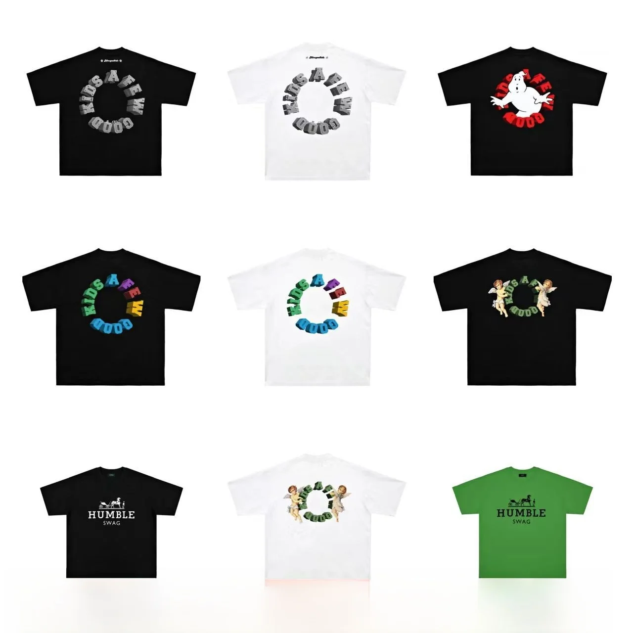 

Мужская повседневная футболка Quali FFF Collaborative Angel с металлическим принтом, черно-белая, свободного кроя, с круглым вырезом