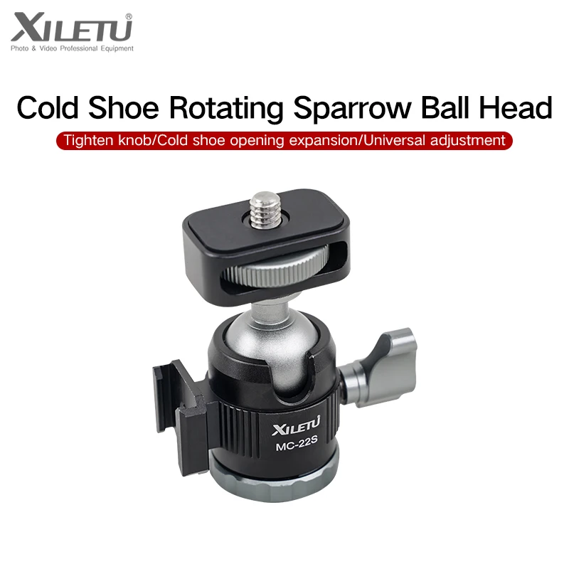 

XILETU MC-22S Dual Cold Shoe Metal Mini Ball Head For Camera Photography Cell Phone Bracket Tripod Microphone Fill Light Monopod