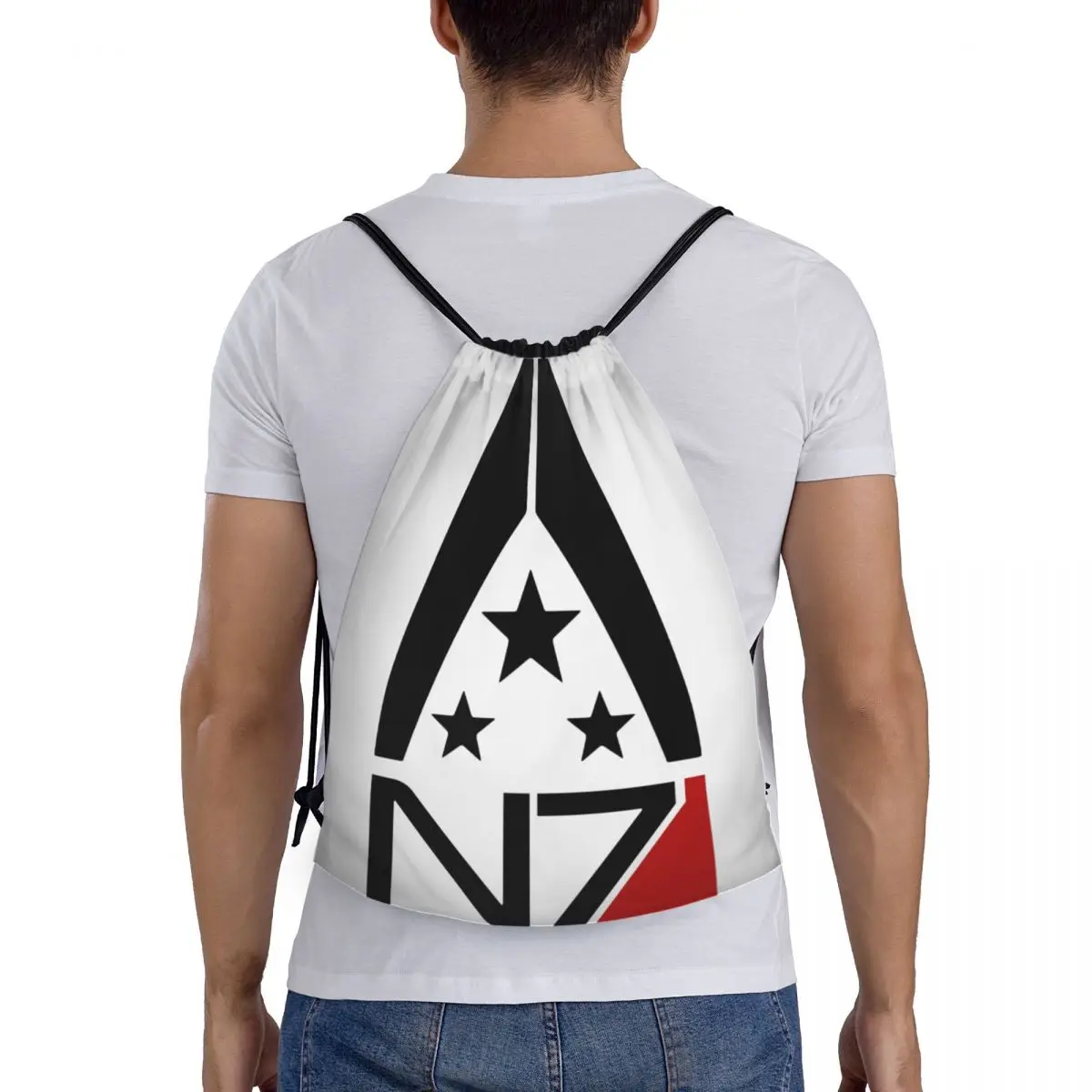 Mass Effect N7 zaino con coulisse donna uomo palestra Sport Sackpack portatile Alliance videogioco militare Shopping Bag Sack