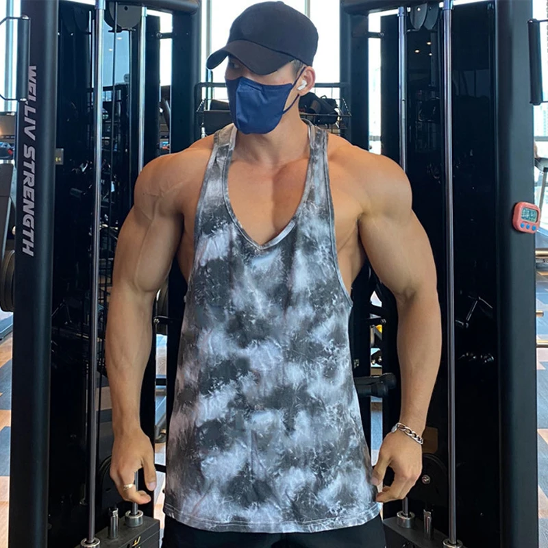 Mens Running Sports Casual Workout Camouflage Tank Tops Gym Fitness Bodybuilding Sleeveless Y-back Clothes Summer Quick Dry Vest