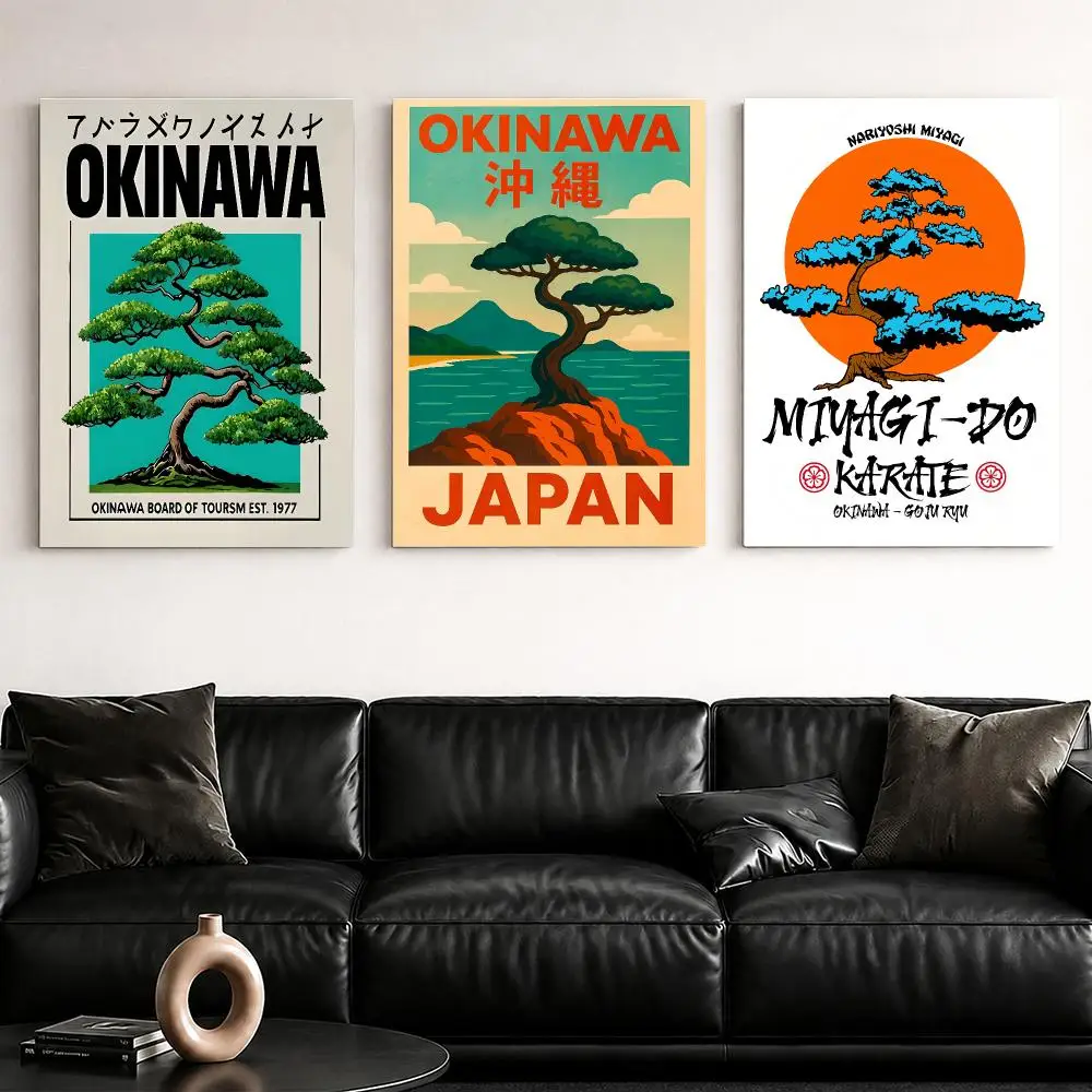 Travel O-Okinawa Retro Japanese Travel Framed Wall Painting Framed Canvas Wall Art Poster Solid Wood Frame Home Decor