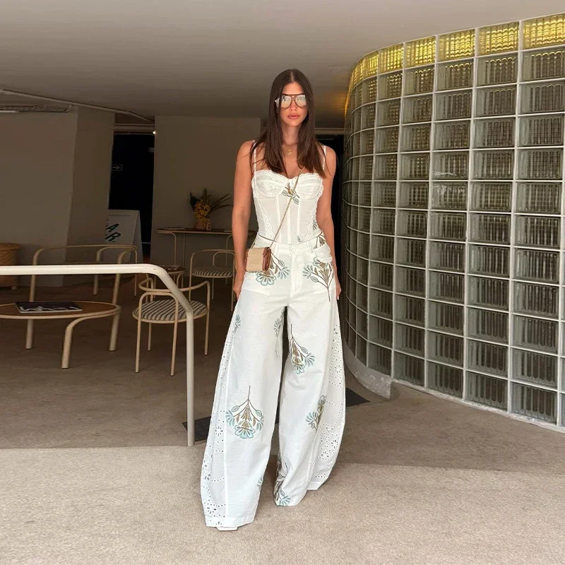Corset Cami Two Piece Set Hook Front Crop Top Pleated Wide Leg Pants for 2026 Spring Y2K Streetwear Fashion Chic Women Outfit