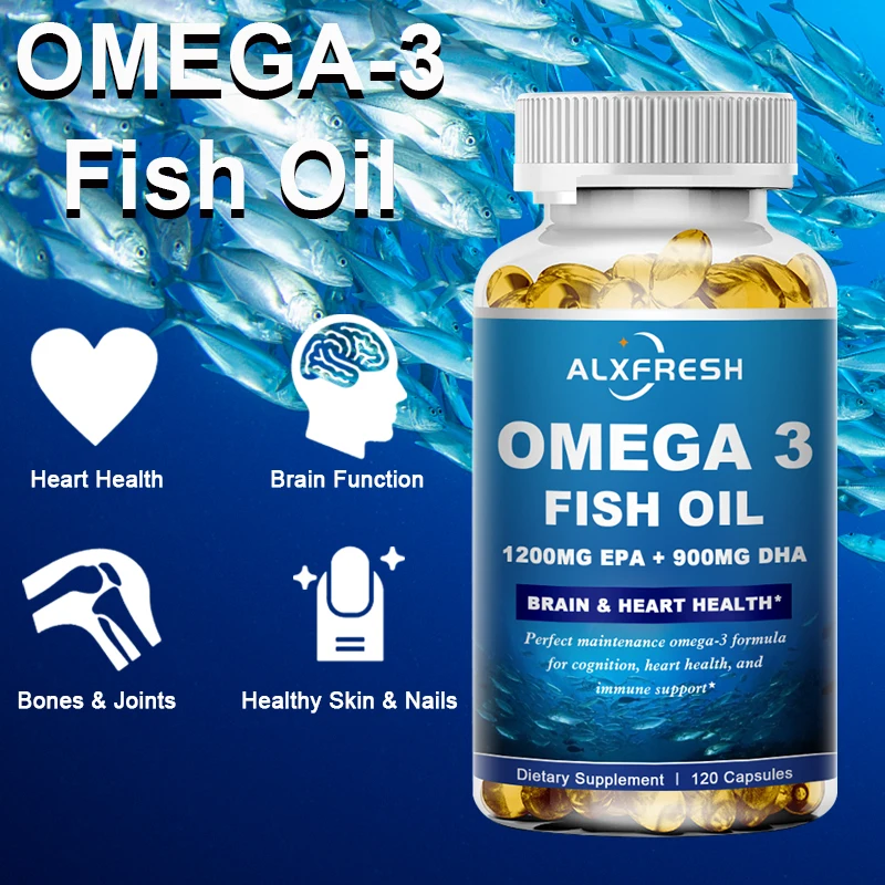 Alxfresh-aceite de pescado Omega 3, 3600mg, EPA, 1300mg, DHA, 900mg, suplemento de alimentos no transgénicos, soporta la salud del cerebro, golondrina fácil