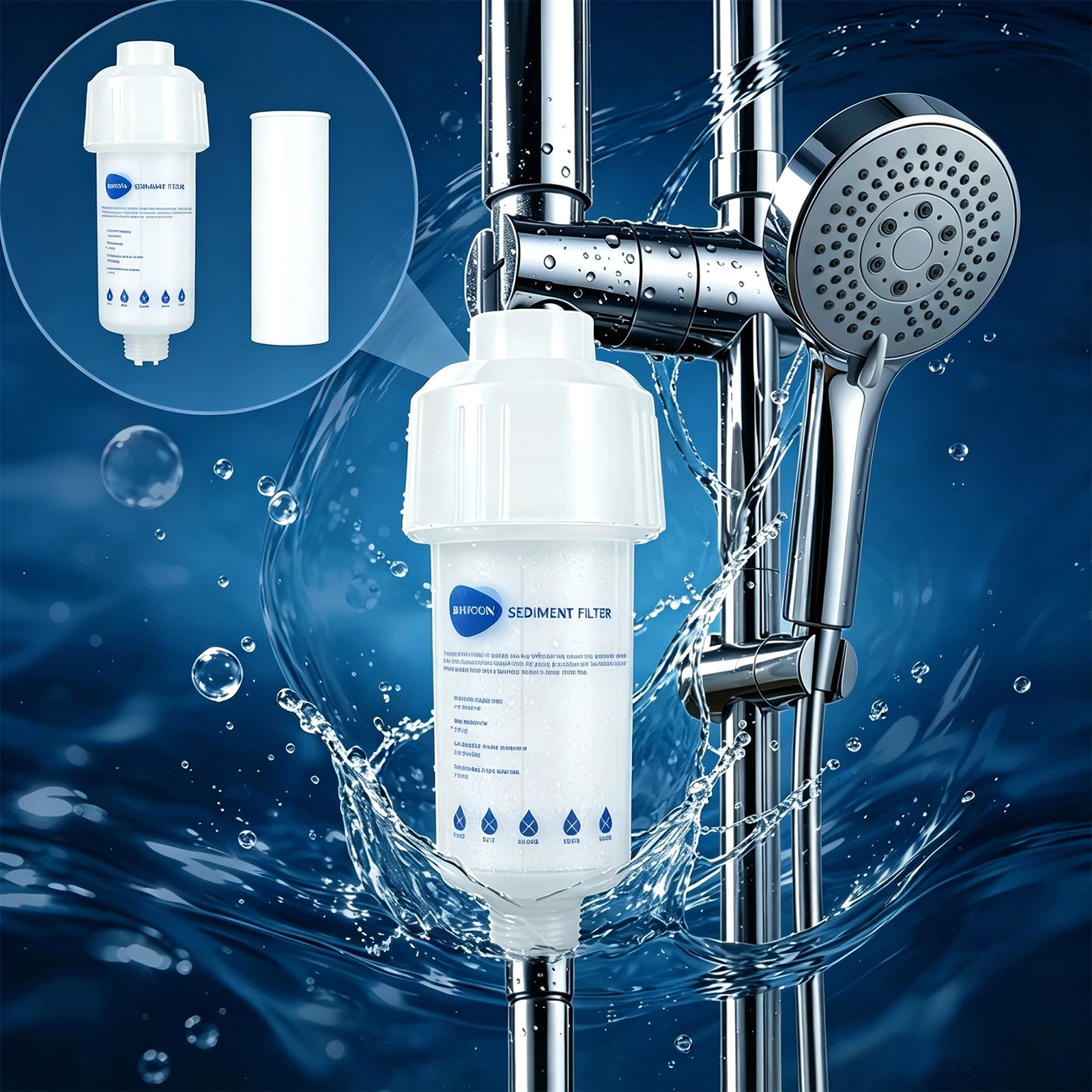 Filtre à eau sous évier, purificateur d'eau potable, système de filtration sous comptoir pour douche et lavage, élimination du chlore