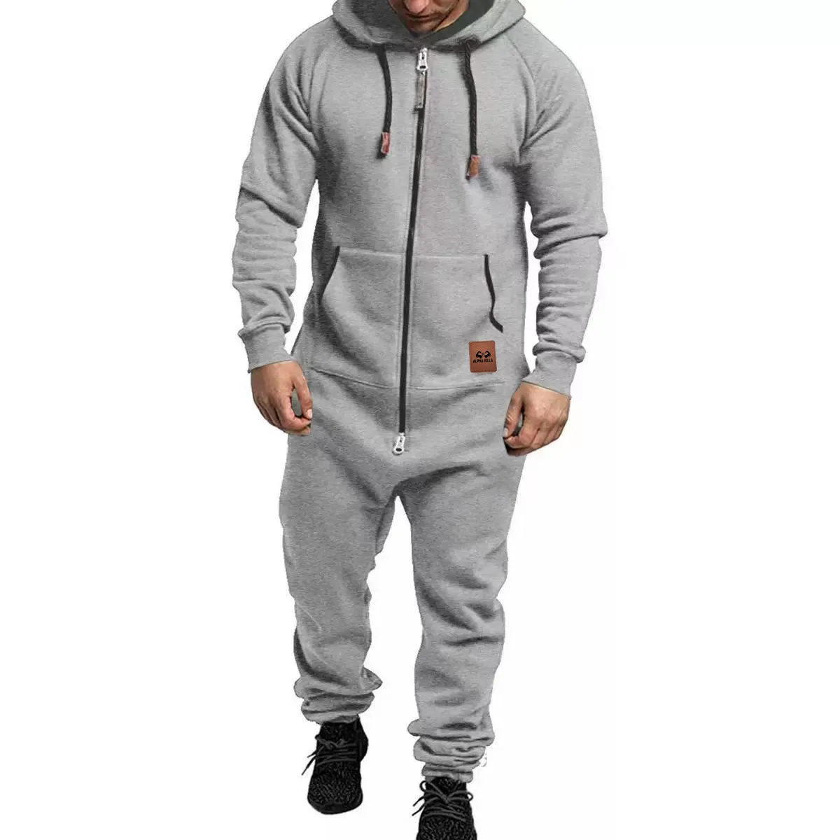 

Men Hooded Jumpsuit Solid Long Sleeve Set Thick Playsuits Male Zipper Hoodies Romper Autumn One Piece Sets Casual Straight