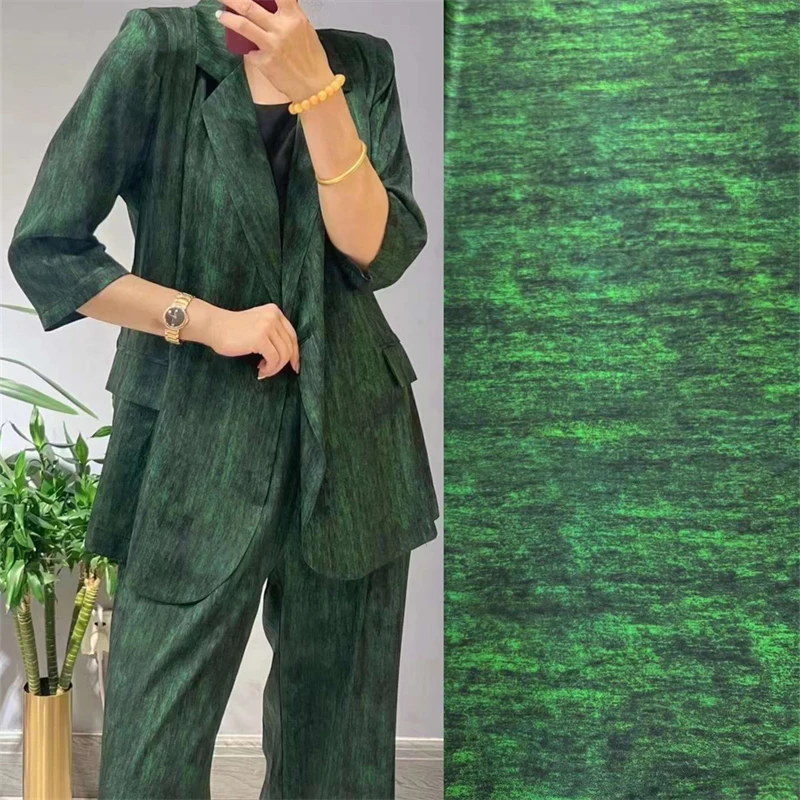 95 Silk 5 Spandex Fashion Tie Dyed Twill Green Printed Fabric High End Summer Dress Shirt Set Clothing Material Mulberry Silk