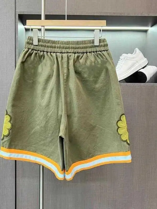 Summer New Style Embroidered Gold Thread Sunflower Casual Shorts Men's Trendy Loose Workwear Sport Pants Drawstring Five-Quar...