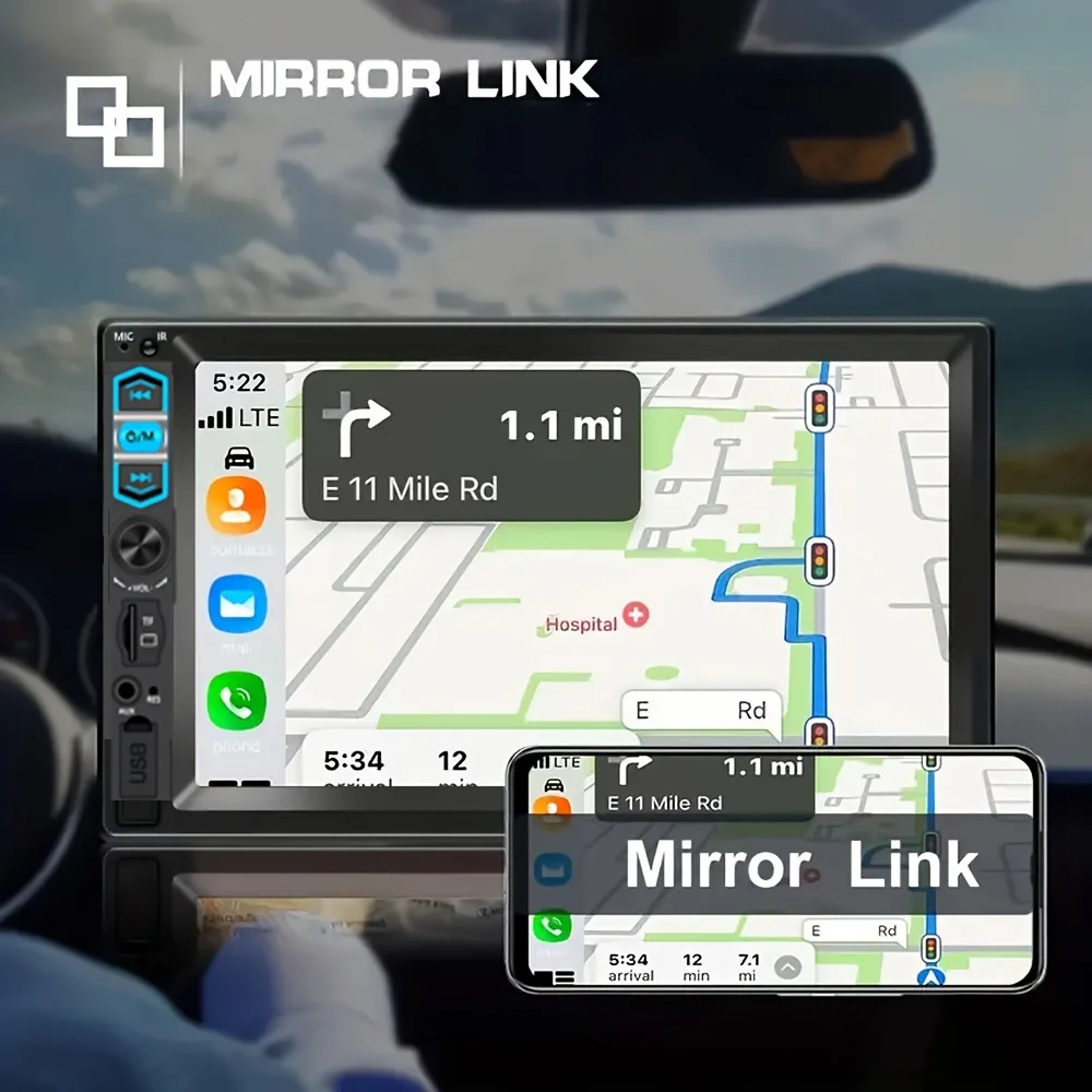 وحدة رأس ستيريو MP5 لراديو السيارة مقاس 7 بوصات مع ملاحة وصلة مرآة FM/USB/AUX/عرض لوحة 2 DIN