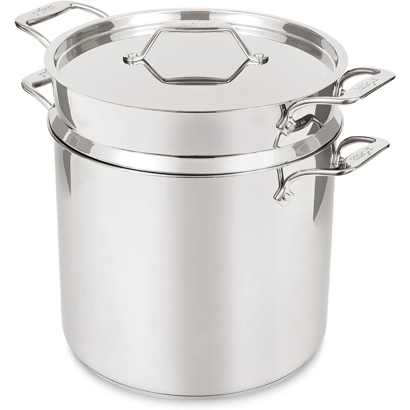 Simply Strain Stainless Steel Stockpot, Multipot With Insert & Lid, 16 Quart Induction Oven Broiler Safe 600F, Strainer