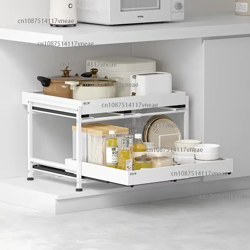 No-Holes Double Layer Slide Out Basket Expandable Cabinet Drawer Organizer Easy Install & Max Space Utilization